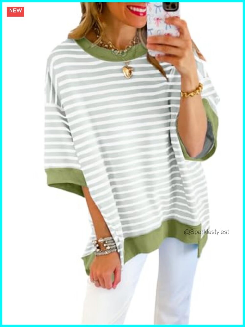 Oversized Striped Crewneck Sweatshirt Short Sleeve Pullover Top